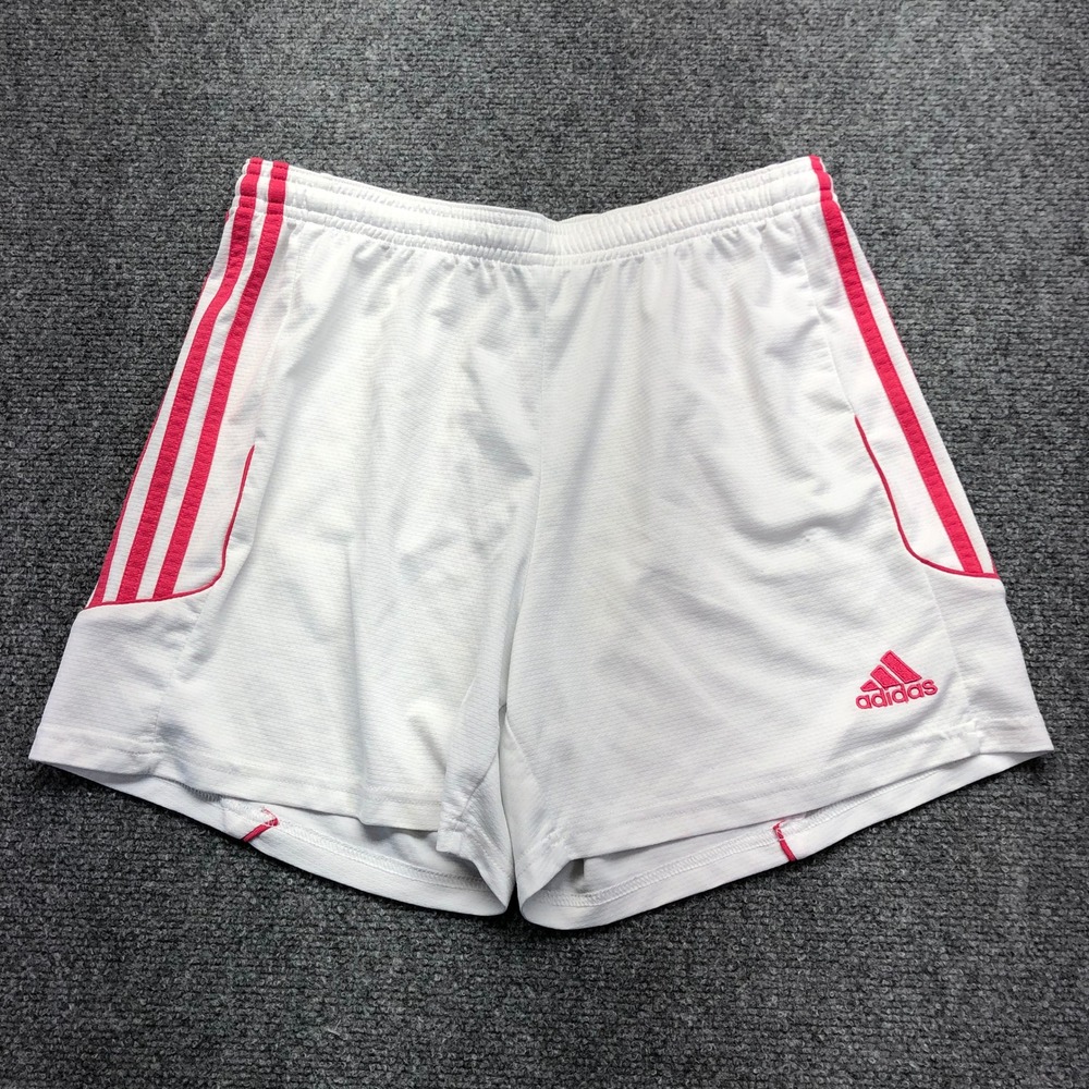 Adidas Climalite Women Soccer Shorts White Pink Stripes Medium